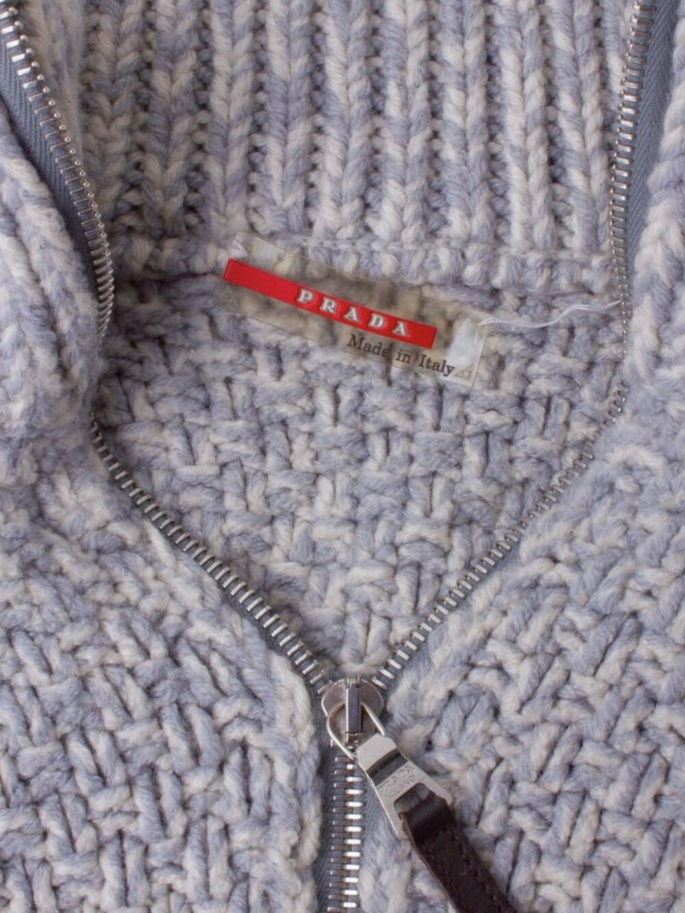 PRADA Light Grey Blue Wool Sweater Half-Zip Cropped High Neck Sz IT 40 US S - Picture 7 of 9